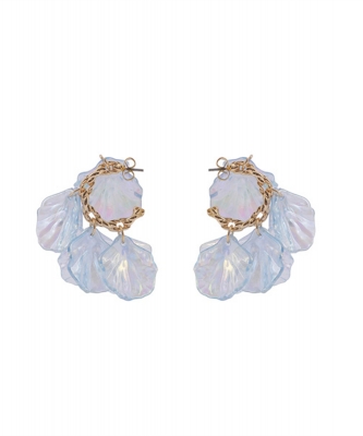 Acrylic Petals Stud Earrings Goldtone ES700140 AQUA